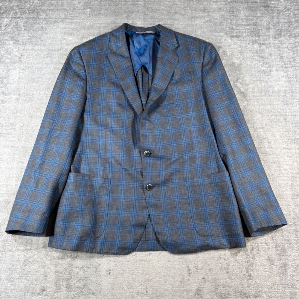 Samuelsohn Sport Coat Mens 44R Grey Plaid Loro Piana Sumertime Wool Silk Linen